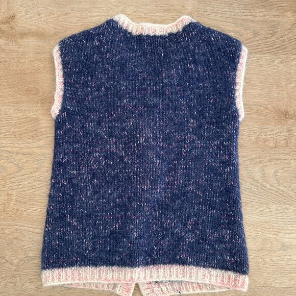 Handmade Knit Wool Button Down Knit Vest sz M - Marled Blue & Pink / Yellow - Picture 4 of 11